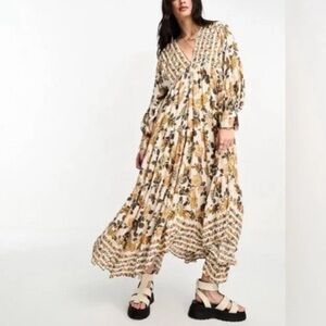 Free People Ivory Combo Rows of Roses Maxi Dress